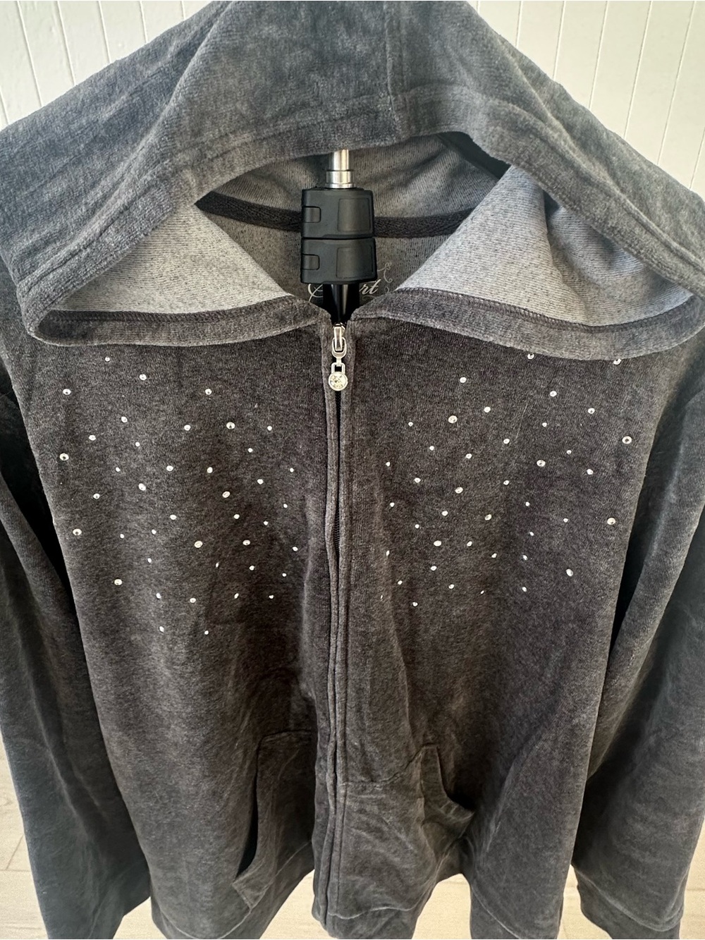 Style & Co. Gray Hooded Zip-Up Sweatshirt with Stud Detail Softest Gray Velour